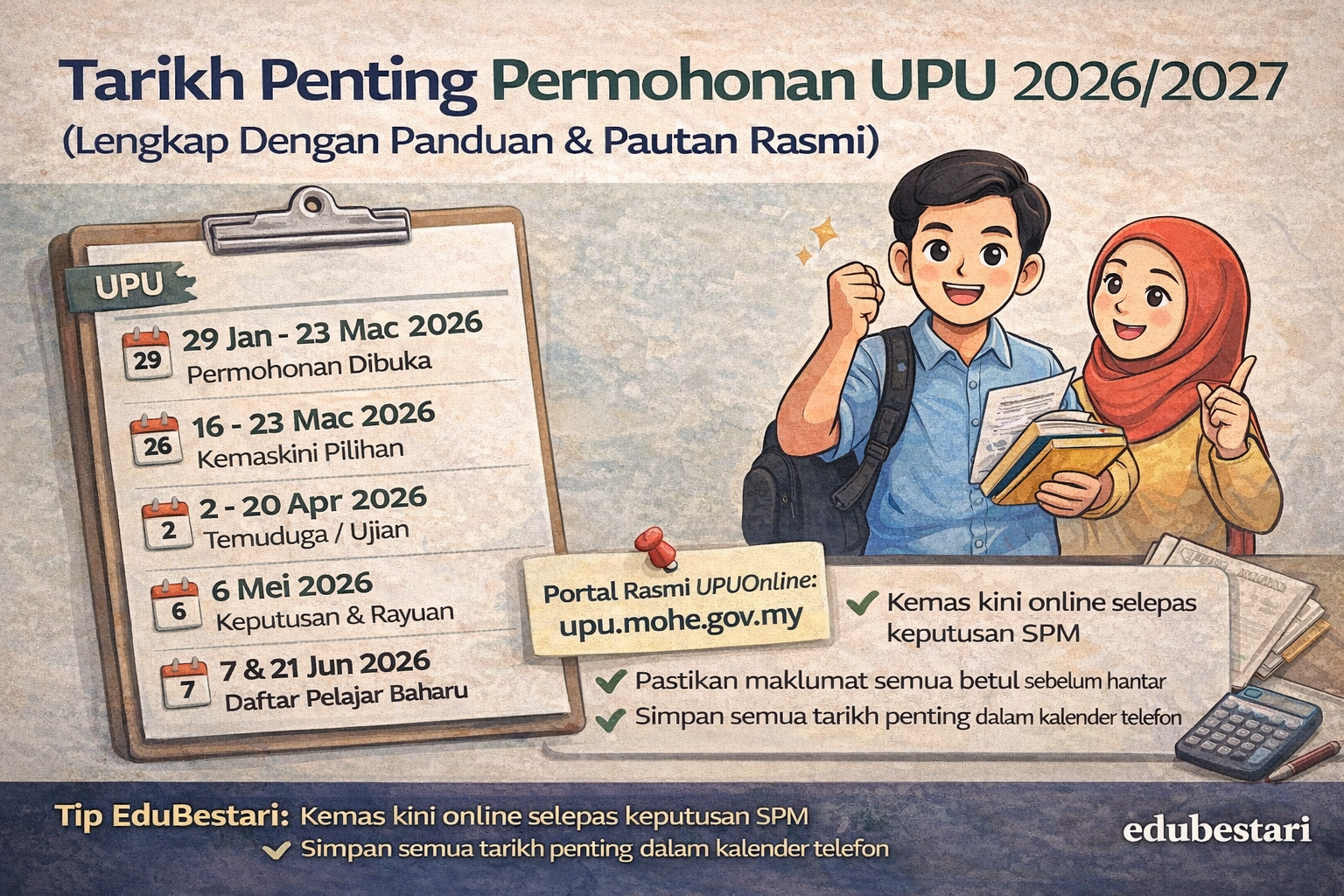 Tarikh-tarikh Penting Permohonan UPU Online Sesi Akademik2026/2027