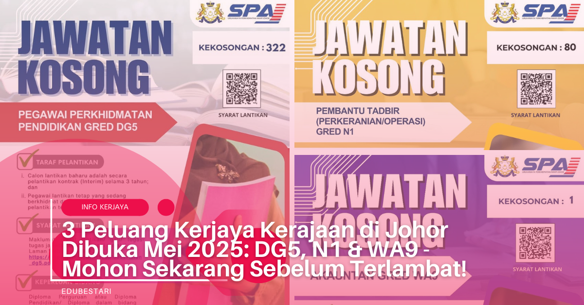 3 Peluang Kerjaya Kerajaan di Johor Dibuka Mei 2025: DG5, N1 & WA9 – Mohon Sekarang Sebelum Terlambat!