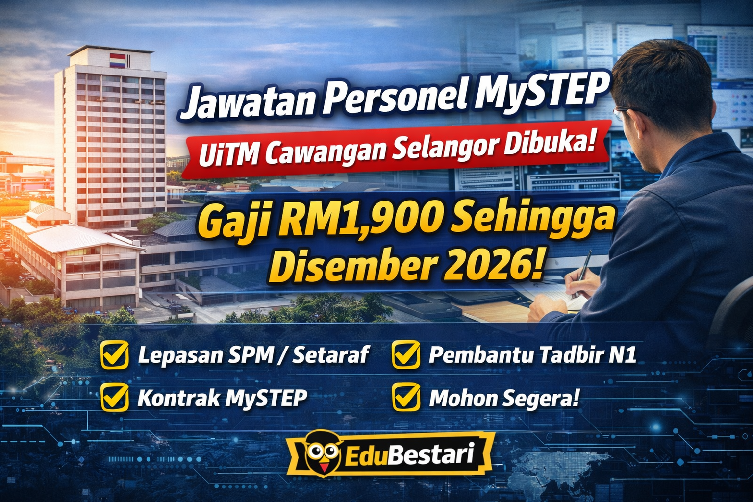 Jawatan Personel MySTEP UiTM Cawangan Selangor Dibuka – Gaji RM1,900 Sehingga Disember 2026