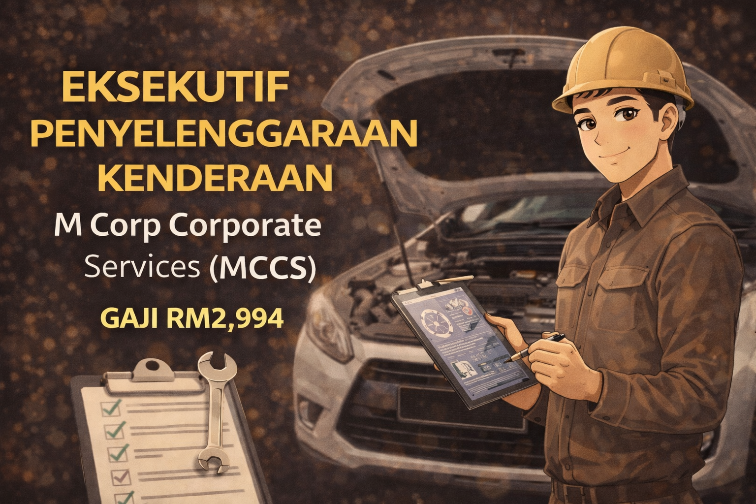 Jawatan Eksekutif Penyelenggaraan Kenderaan Di M Corp Corporate Services (MCCS) – Gaji RM2,994