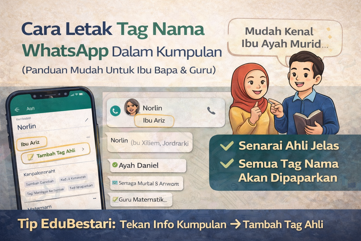 Cara Letak Tag Nama WhatsApp Dalam Kumpulan (Panduan Mudah Untuk Ibu Bapa & Guru)