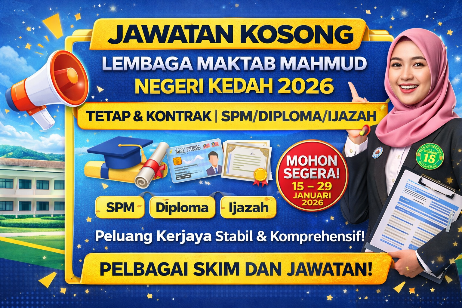 Jawatan Kosong Lembaga Maktab Mahmud 2026: Peluang Kerjaya Tetap & Kontrak Di Kedah