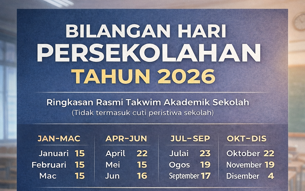 Bilangan Hari Persekolahan Tahun 2026: Pecahan Bulanan & Jumlah Rasmi