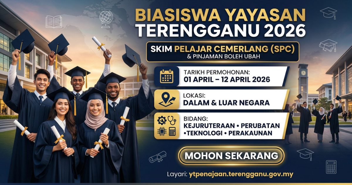 Biasiswa Yayasan Terengganu 2026 (SPC & Pinjaman Boleh Ubah) Kini Dibuka