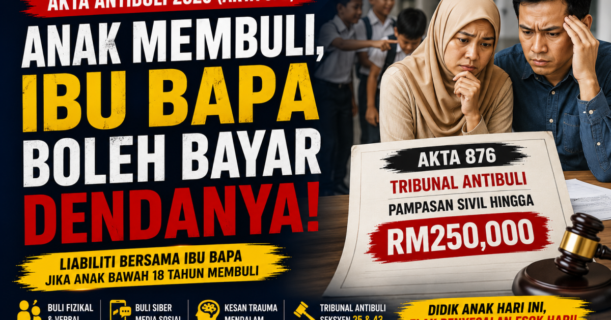 Anak Membuli, Ibu Bapa Boleh Tanggung Denda: Ini Implikasi Akta Antibuli 2026 Yang Wajib Difahami