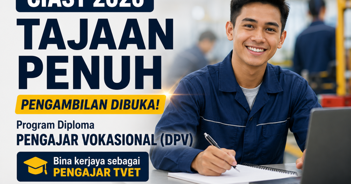 Tajaan Penuh CIAST 2026: Pengambilan Program Diploma Pengajar Vokasional (DPV) Kini Dibuka