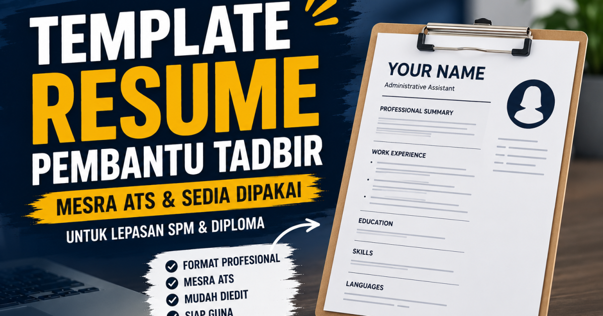 Template Resume Bahasa Inggeris Pembantu Tadbir Mesra ATS Untuk Lepasan SPM & Diploma