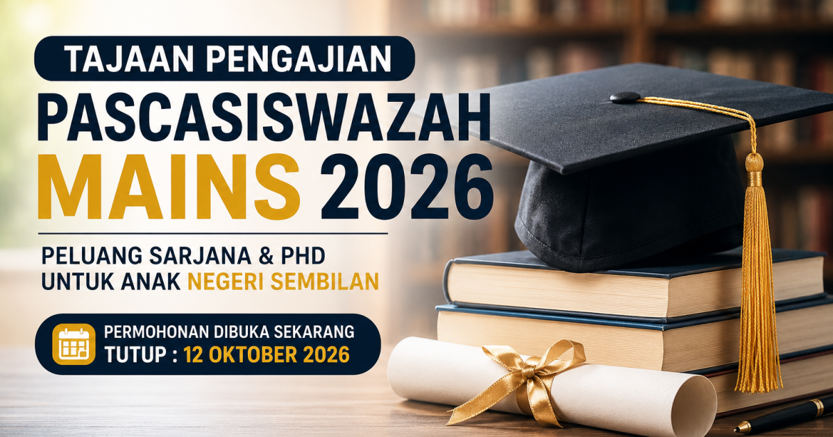 Tajaan Pascasiswazah MAINS 2026 Kini Dibuka: Peluang Sarjana & PhD Untuk Anak Negeri Sembilan